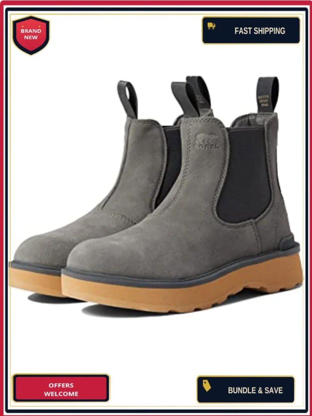 Women's Waterproof Leather Chelsea Rain Boots with Lug Sole
